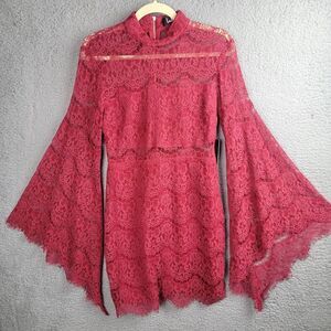 Lulus Red Lace Mini Dress Bell Sleeve NWT Medium Rose Gold Zipper